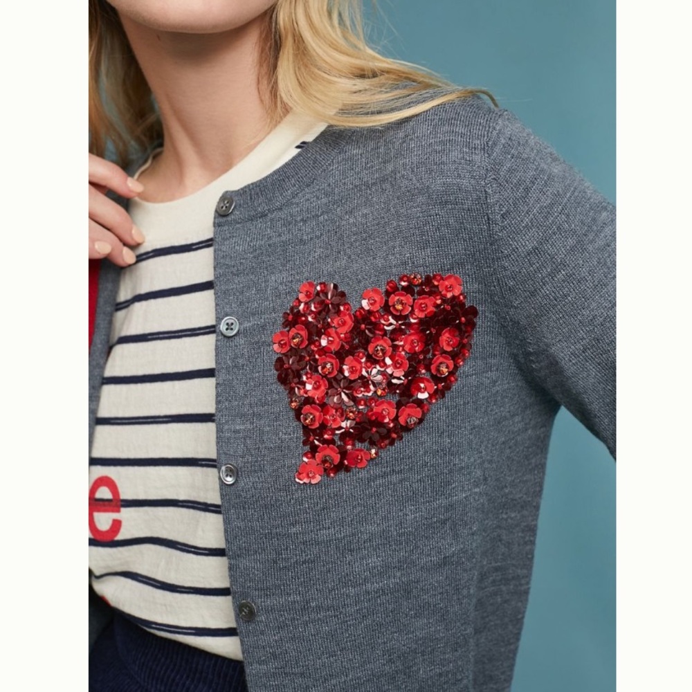 Sequin Heart Cardigan Moth Anthropologie Size M